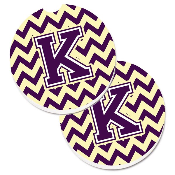 Carolines Treasures Letter K Chevron Purple and Gold Cup Holder Car Coaster, PK2 CJ1058-KCARC - main